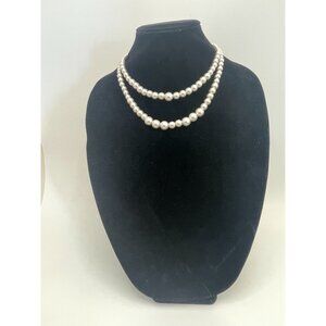 Signed Scaasi Double Strand Faux Pearl Adjustable Necklace w/ Pink Rhinestones